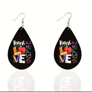 Teach, love, inspire water drop wooden‎ earrings